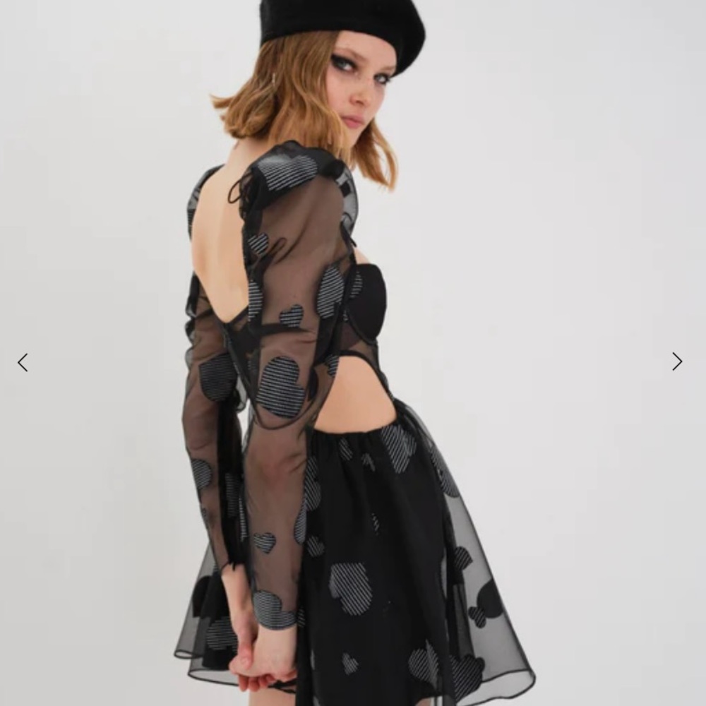 For Love & Lemons Alexandra Long Sleeve Mini Dress Black Hearts NWT - Picture 3 of 7
